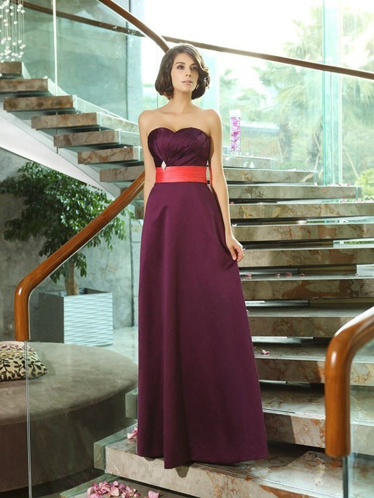 Sleeveless A-Line/Princess Long Sweetheart Satin Bridesmaid Dresses