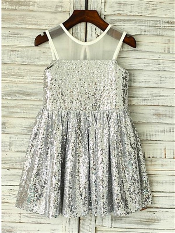 Sequins Scoop A-line/Princess Sleeveless Tea-Length Flower Girl Dresses