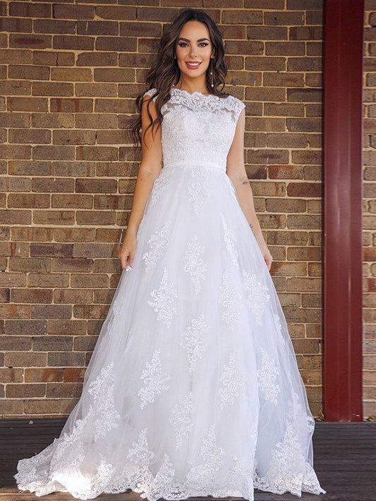 Sweep/Brush Scoop Lace Sleeveless A-Line/Princess Train Wedding Dresses