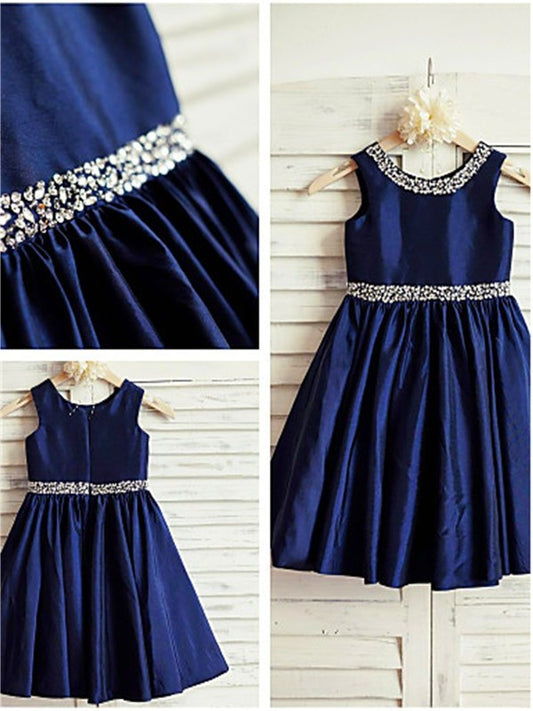 Scoop Sleeveless Rhinestone A-line/Princess Taffeta Tea-Length Flower Girl Dresses