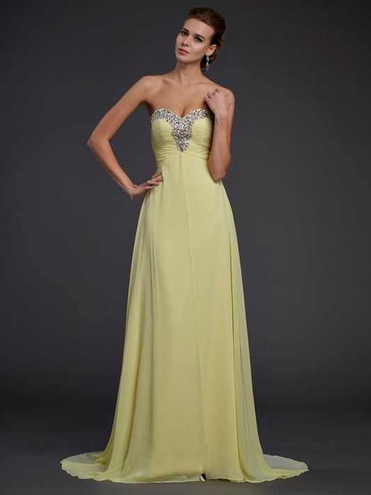 Beading Sweetheart A-Line/Princess Long Sleeveless Chiffon Dresses