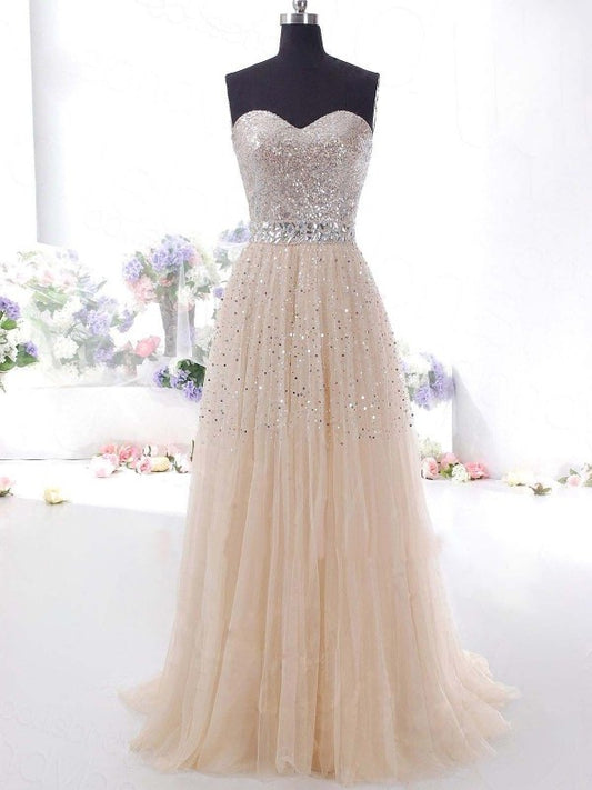 Tulle Sleeveless Sweetheart A-Line/Princess Sweep/Brush Train Dresses