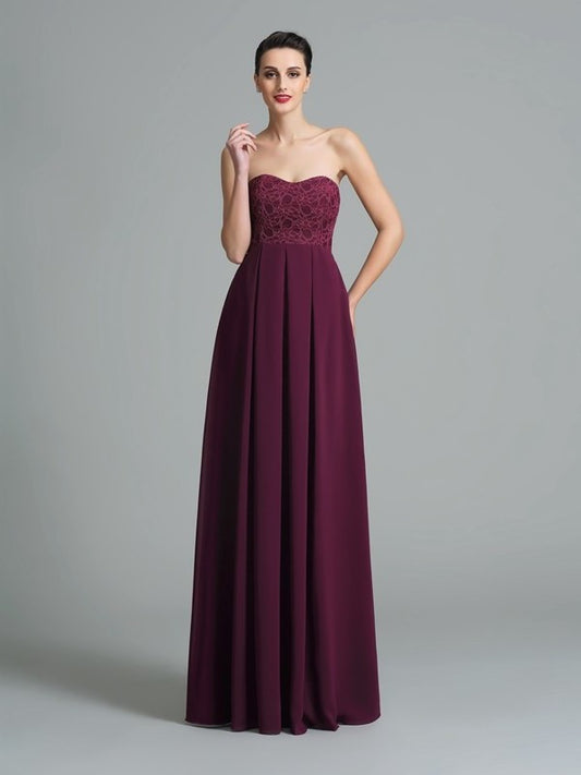 Sweetheart Ruffles Sleeveless A-Line/Princess Long Chiffon Bridesmaid Dresses