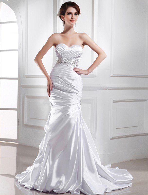 Trumpet/Mermaid Sleeveless Beading Sweetheart Woven Elastic Satin Wedding Dresses