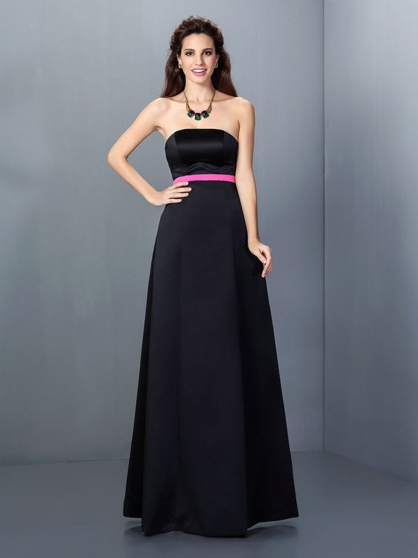 Strapless Long Sleeveless A-Line/Princess Satin Bridesmaid Dresses