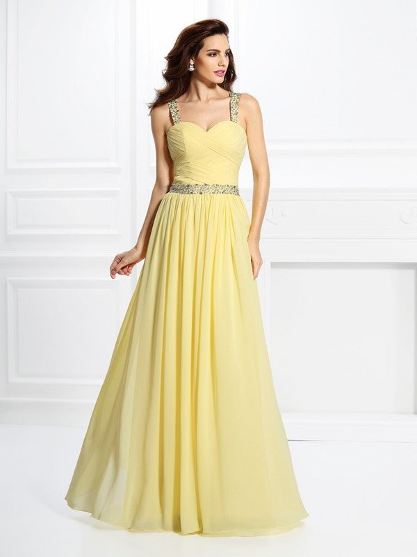 Sleeveless Sweetheart A-Line/Princess Beading Long Chiffon Dresses