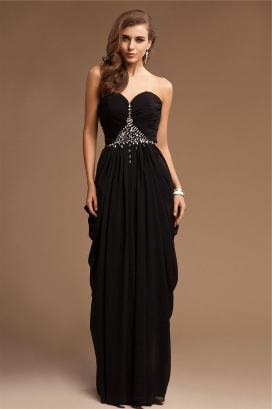 Beading Sheath/Column Sleeveless Sweetheart Long Chiffon Dresses