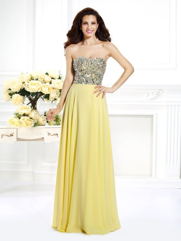 Beading Sleeveless Strapless A-Line/Princess Long Chiffon Dresses