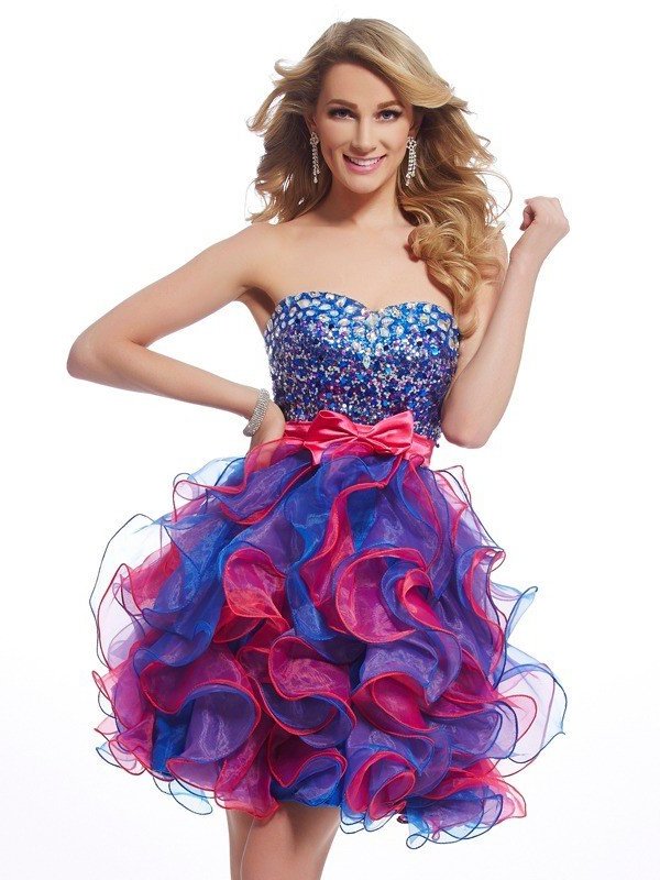 A-Line/Princess Sleeveless Short Sweetheart Sequin Organza Homecoming Dresses