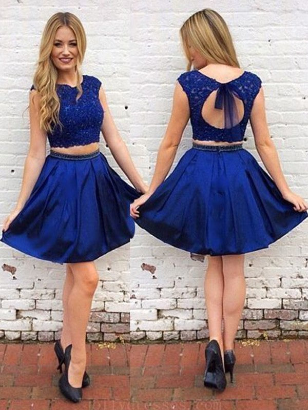 Homecoming Dresses A-Line/Princess Amelia Sleeveless Satin Sash/Ribbon/Belt Scoop Short/Mini Two Piece Dresses