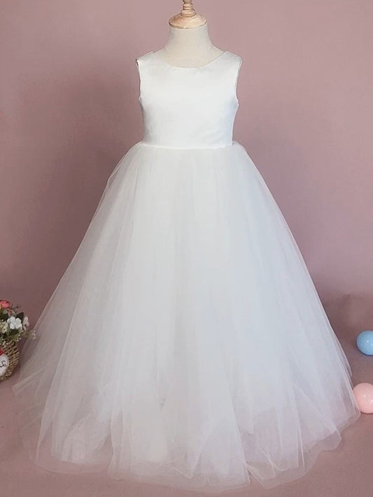 A-Line/Princess Ruffles Tulle Sleeveless Scoop Floor-Length Flower Girl Dresses