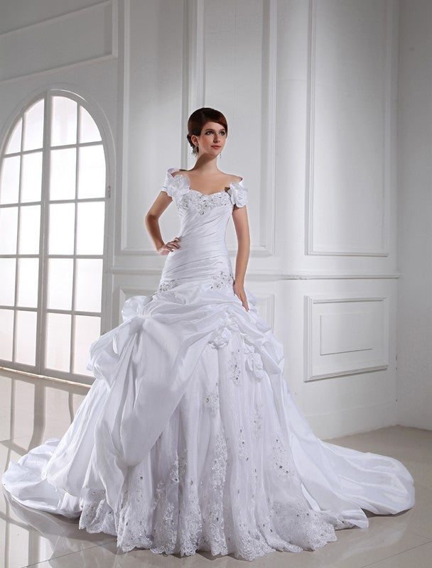 Sweetheart Sleeveless Beading Long Taffeta Wedding Dresses