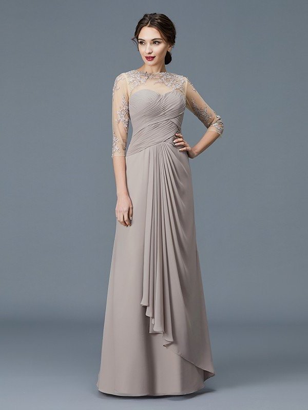 Sleeves Ruffles Neck of Floor-Length A-Line/Princess Sheer Mother 3/4 Chiffon the Bride Dresses