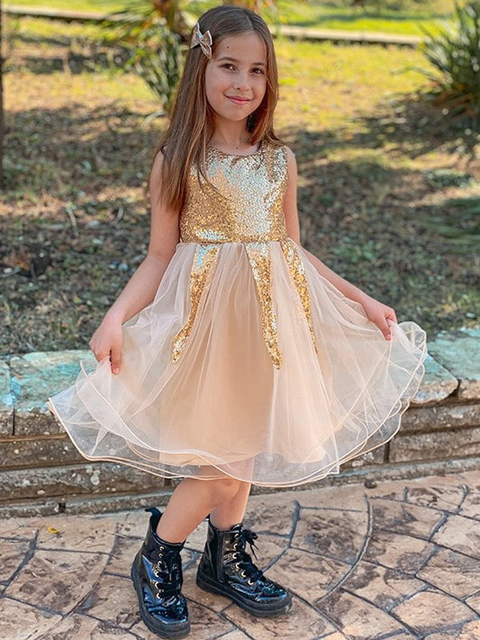 Sequin Short/Mini Scoop Tulle Sleeveless A-Line/Princess Flower Girl Dresses