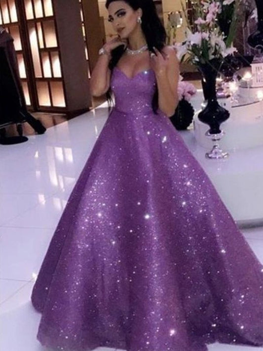 Ruffles Ball Sleeveless Sequins Sweetheart Gown Sweep/Brush Train Dresses