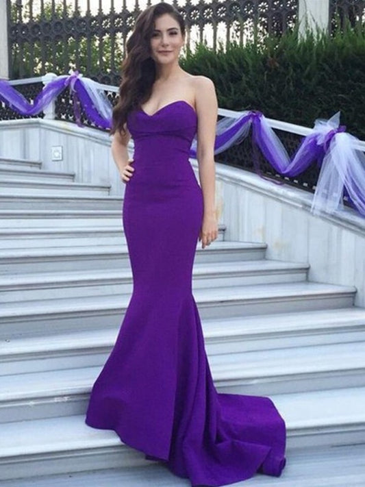 Train Stretch Trumpet/Mermaid Sweep/Brush Sweetheart Sleeveless Crepe Bridesmaid Dresses