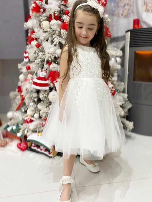 Tulle Sleeveless Scoop Knee-Length Lace A-Line/Princess Flower Girl Dresses