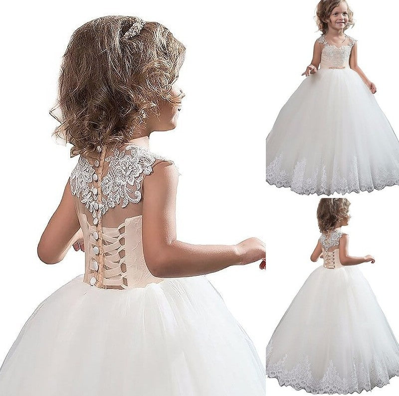 Tulle Gown Sleeveless Floor-Length Applique Ball Scoop Flower Girl Dresses