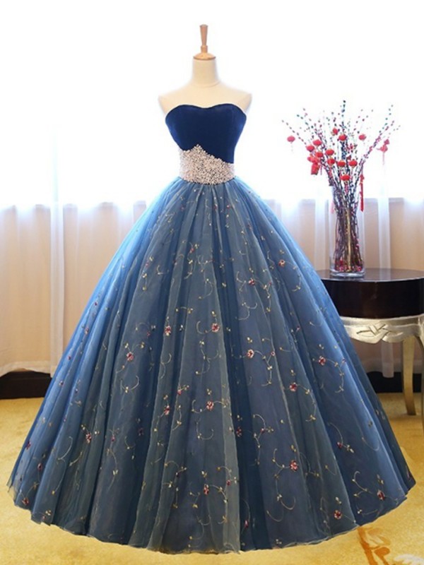 Sweetheart Ball Sleeveless Floor-Length Gown Beading Net Dresses