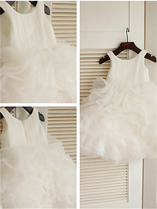 Ball Layers Gown Knee-Length Organza Scoop Sleeveless Flower Girl Dresses