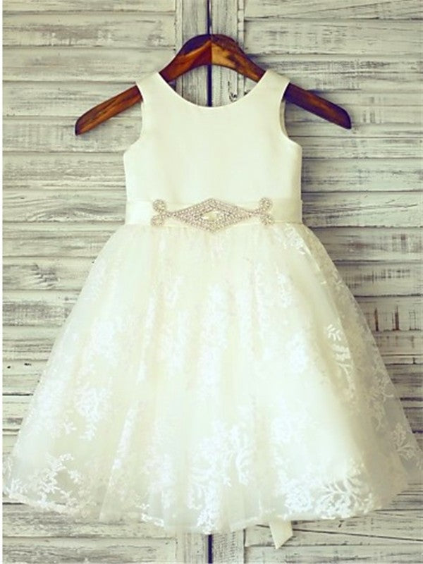 Sash/Ribbon/Belt Sleeveless Scoop A-line/Princess Knee-Length Lace Flower Girl Dresses