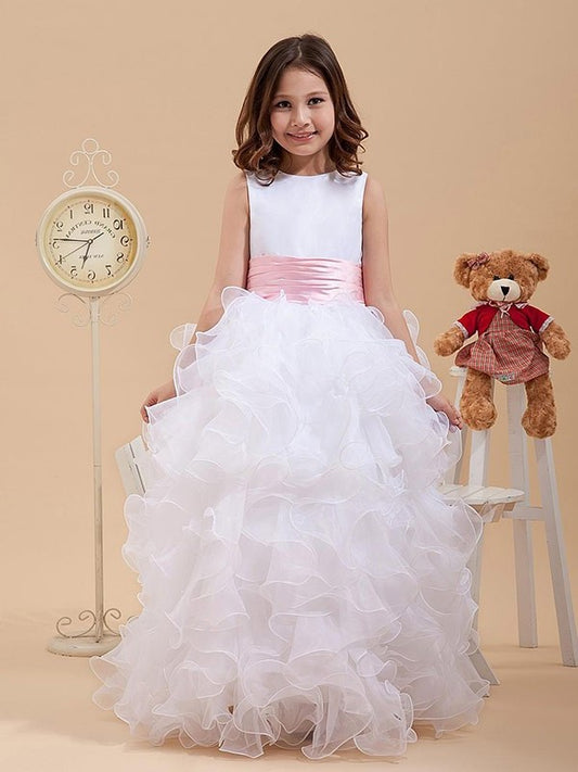 Sleeveless A-line/Princess Organza Bowknot Long Scoop Flower Girl Dresses