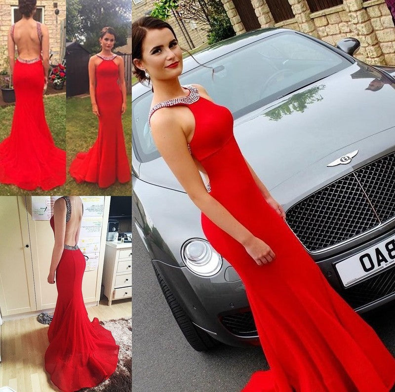 Beading Sheath/Column Floor-Length Sleeveless Halter Satin Dresses