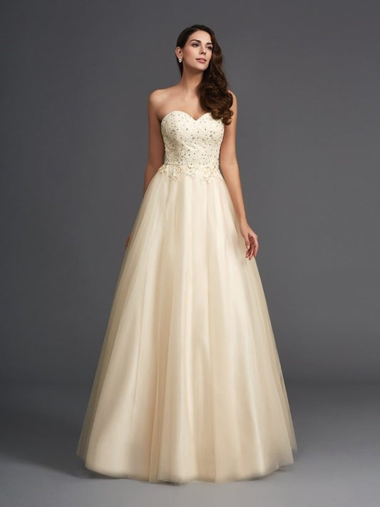 Beading Sleeveless A-Line/Princess Sweetheart Long Net Dresses