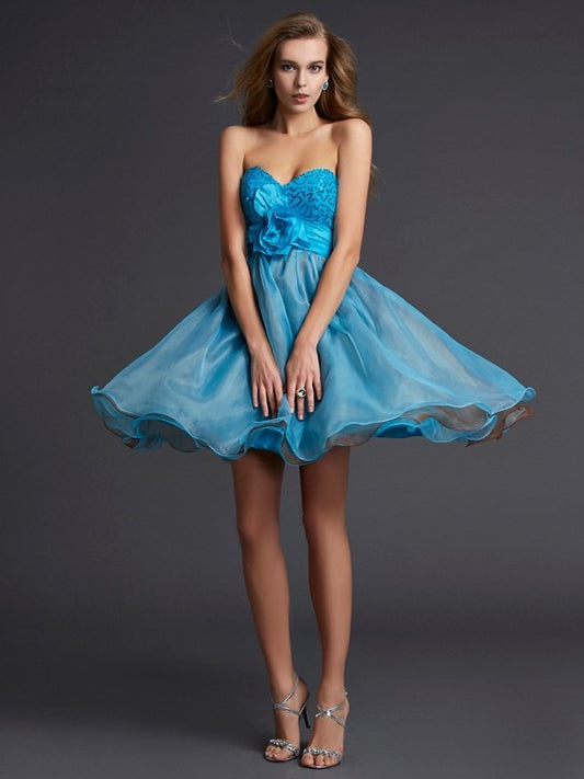 Lace Sweetheart Sleeveless A-Line/Princess Short Taffeta Homecoming Dresses