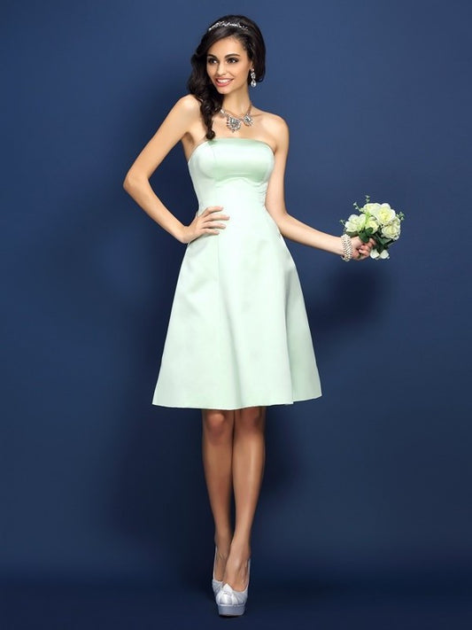 Strapless A-Line/Princess Short Sleeveless Satin Bridesmaid Dresses