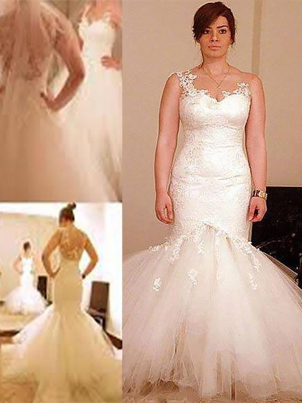 Tulle Sleeveless Floor-Length Trumpet/Mermaid Straps Wedding Dresses