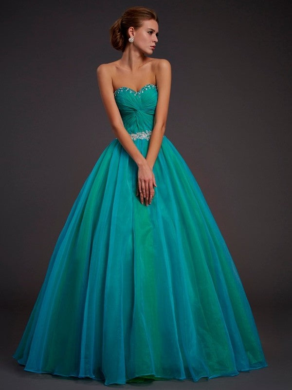 Ball Long Beading Sweetheart Gown Sleeveless Organza Quinceanera Dresses