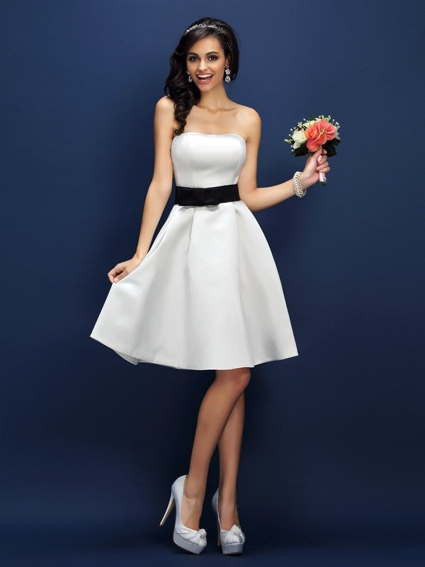 Strapless Short A-Line/Princess Sleeveless Sash/Ribbon/Belt Satin Bridesmaid Dresses