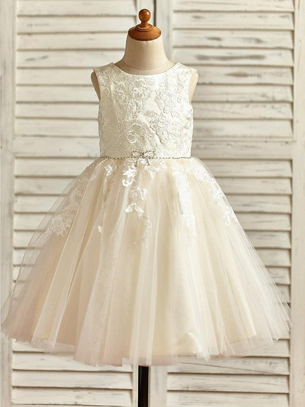 Sleeveless Lace Ankle-Length Scoop A-Line/Princess Tulle Flower Girl Dresses