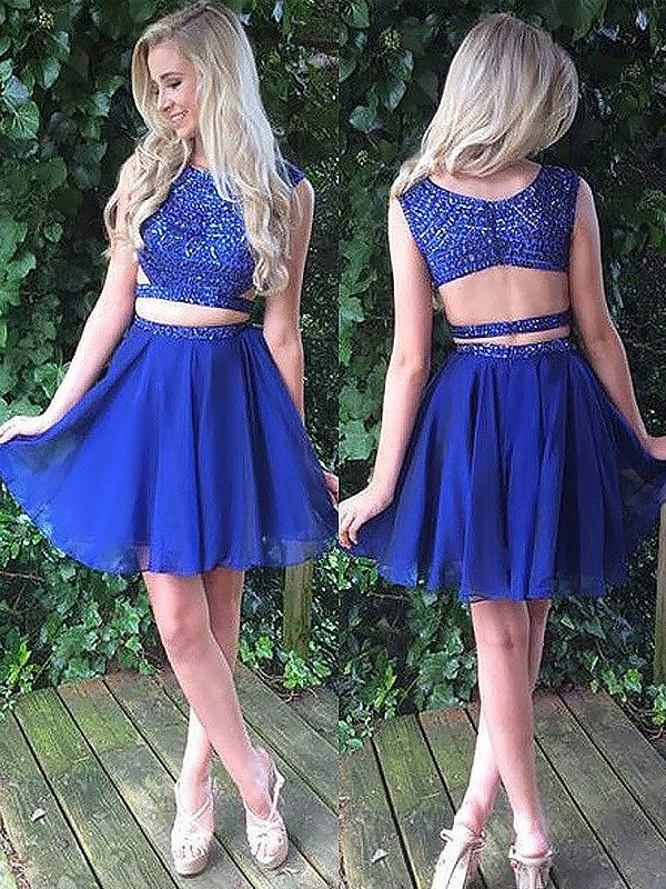 A-Line/Princess Homecoming Dresses Scoop Sleeveless Short/Mini Chiffon Two Piece Dresses Lindsey