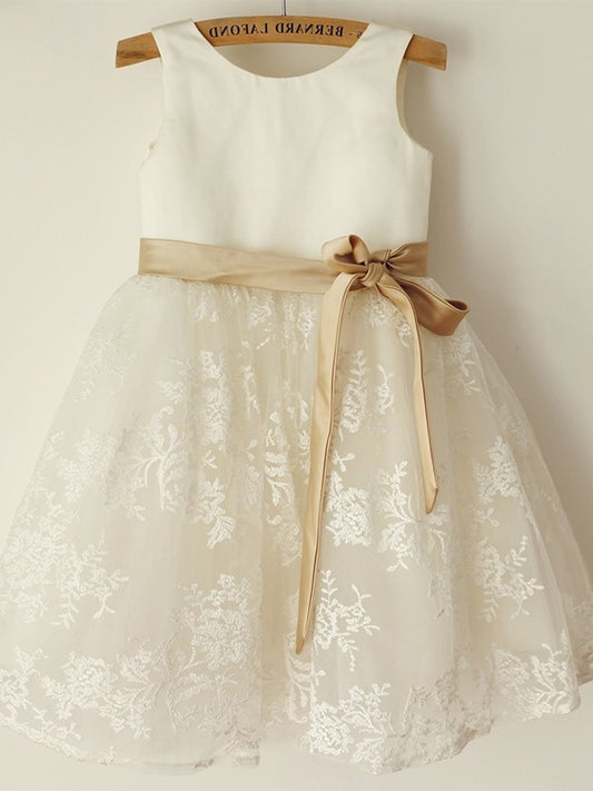 A-Line/Princess Knee-Length Sleeveless Scoop Tulle Lace Flower Girl Dresses