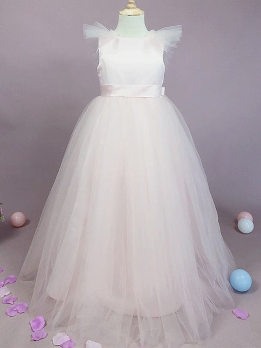 Floor-Length Tulle Bowknot Sleeveless Scoop A-Line/Princess Flower Girl Dresses