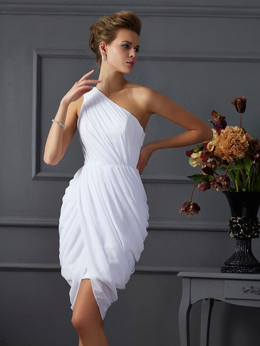 Short Pleats One-Shoulder Sheath/Column Sleeveless Chiffon Homecoming Dresses