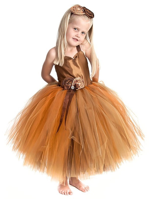 Ball Hand-Made Tulle Sleeveless Flower Tea-Length Gown Straps Flower Girl Dresses