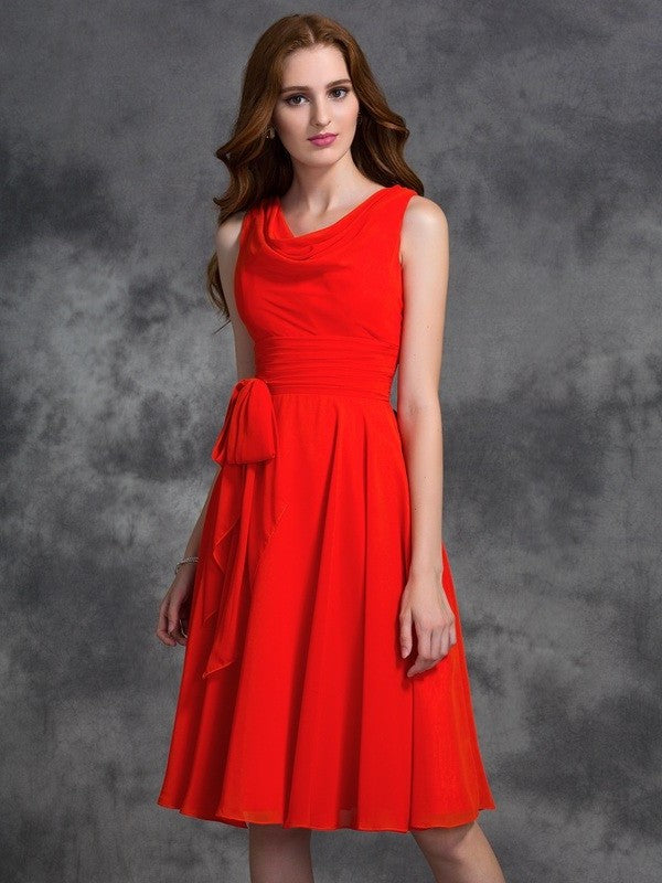 Scoop A-line/Princess Ruffles Short Sleeveless Chiffon Bridesmaid Dresses