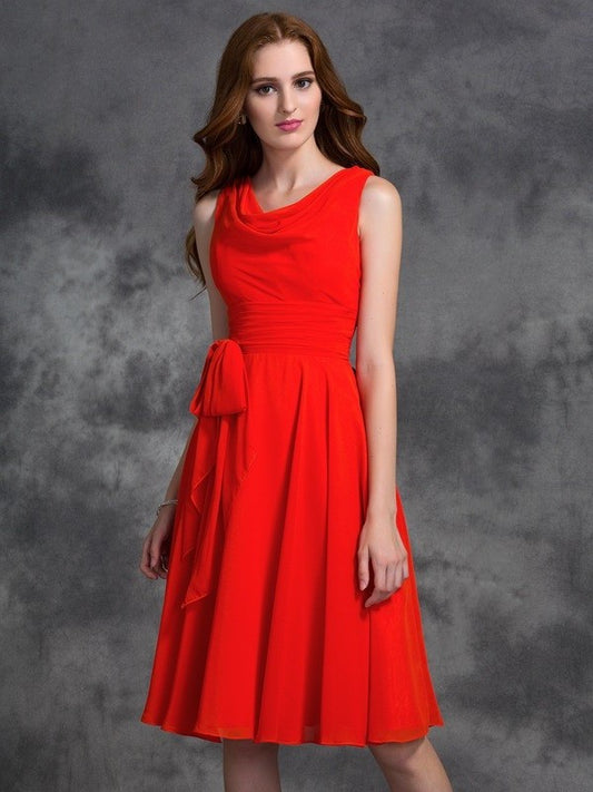 Scoop A-line/Princess Ruffles Short Sleeveless Chiffon Bridesmaid Dresses