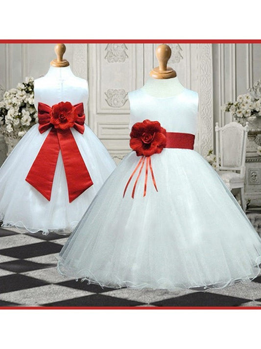 Hand-made Long A-line/Princess Sleeveless Flower Scoop Organza Flower Girl Dresses