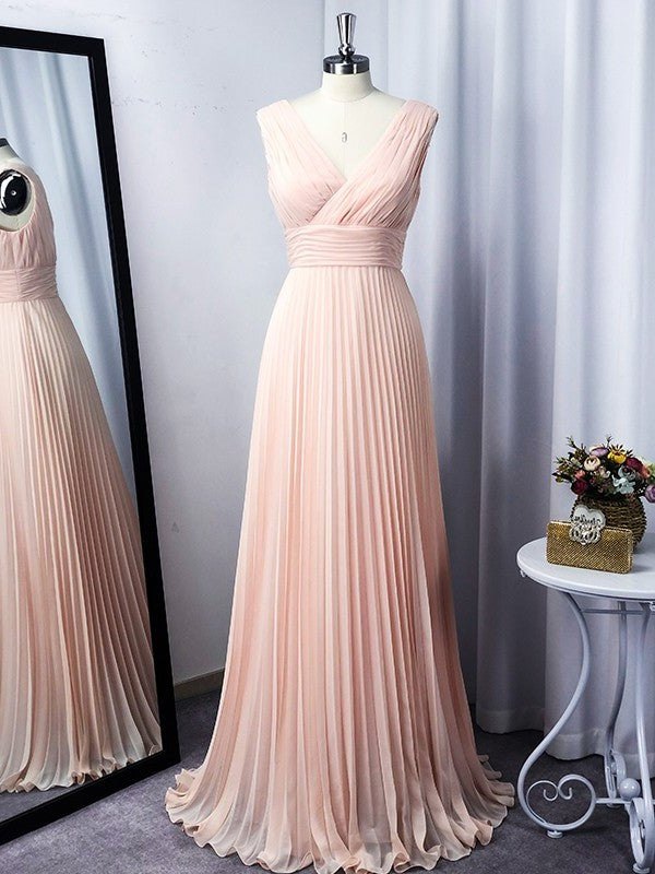 Floor-Length A-Line/Princess V-neck Chiffon Sleeveless Ruffles Dresses