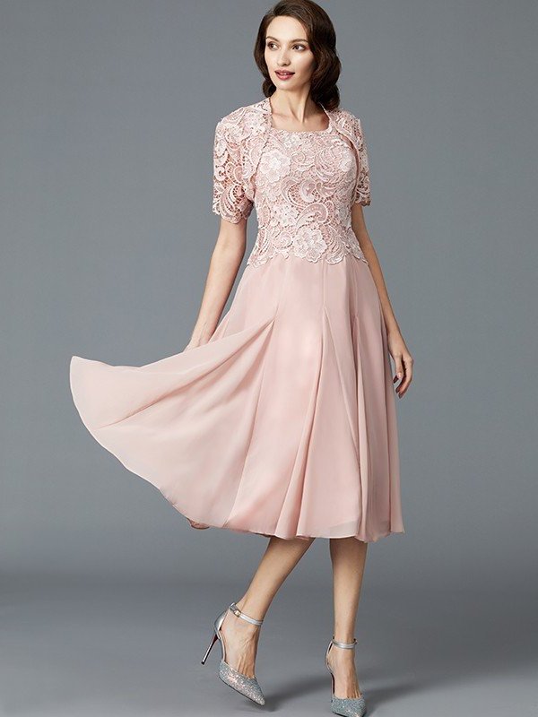 Sleeveless A-Line/Princess Mother Tea-Length Chiffon Scoop of the Bride Dresses