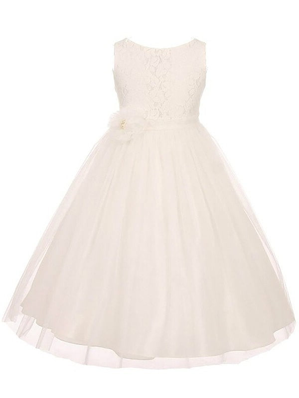 Tulle Sleeveless Ankle-Length A-line/Princess Scoop Sash/Ribbon/Belt Flower Girl Dresses