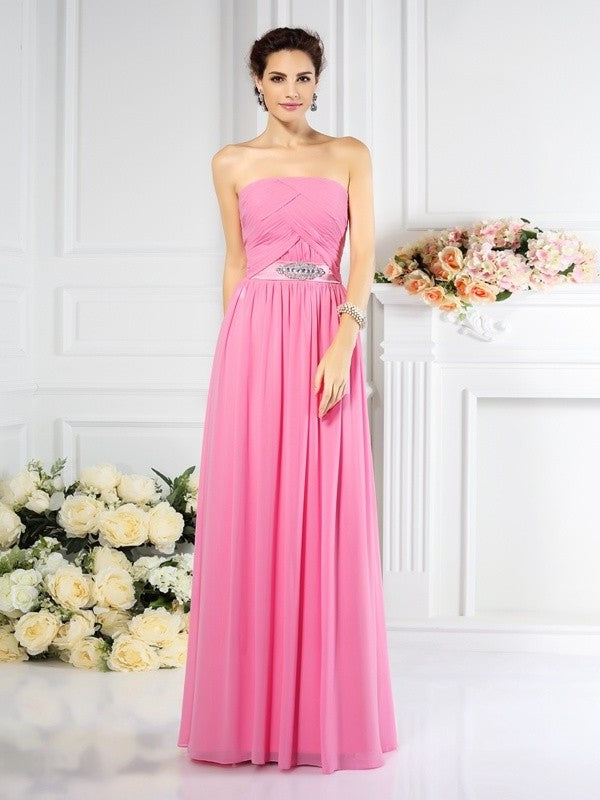 Strapless A-Line/Princess Pleats Long Sleeveless Chiffon Bridesmaid Dresses