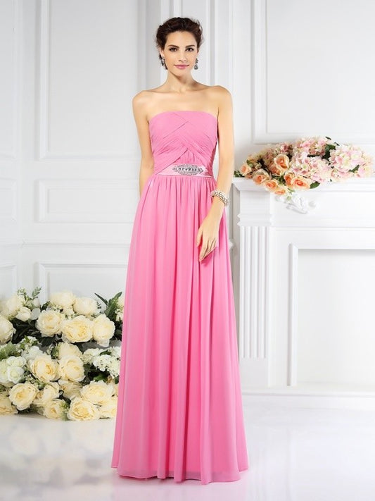 Strapless A-Line/Princess Pleats Long Sleeveless Chiffon Bridesmaid Dresses