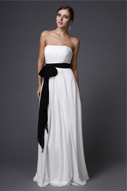 Sash/Ribbon/Belt Sheath/Column Long Strapless Sleeveless Chiffon Bridesmaid Dresses