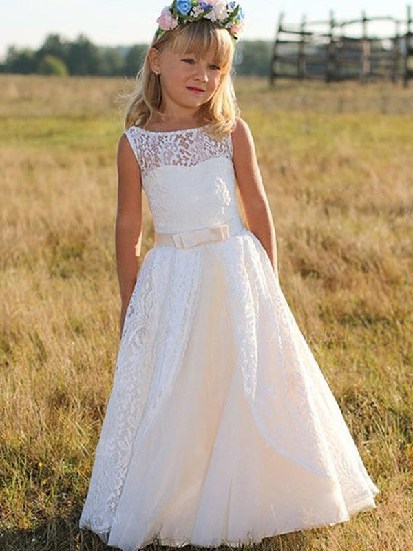 Sash/Ribbon/Belt Sleeveless Lace Floor-Length A-Line/Princess Scoop Flower Girl Dresses