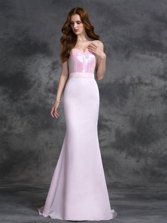 Sweetheart Long Beading Trumpet/Mermaid Sleeveless Satin Chiffon Bridesmaid Dresses